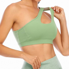 One Shoulder Sports Bra Removable Padded Yoga Top Post Wirefree Sexy Cute Medium Support 2 pcs